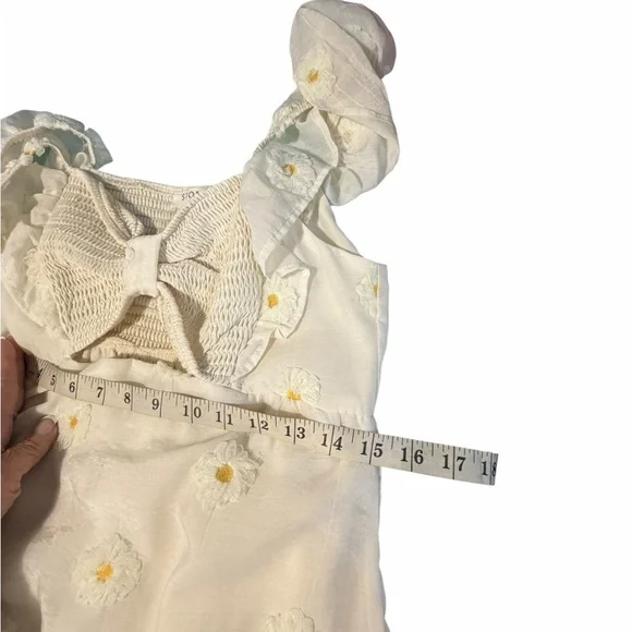 Storia Cream Floral Eyelet Maxi Dress with Bow Front Ruffle Straps Lrg - Picture 12 of 13